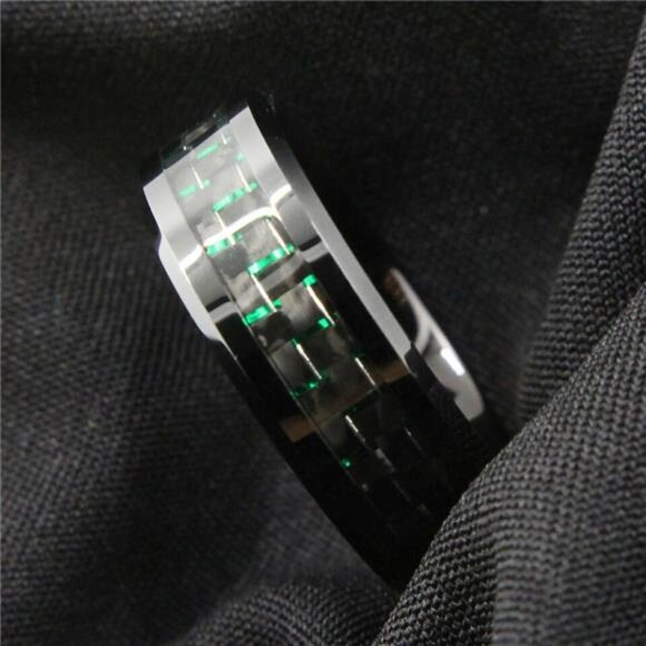Men's Wedding Band Rings - Black and Green Carbon Fiber - Wedding Rings for Men - Picture 3 of 4